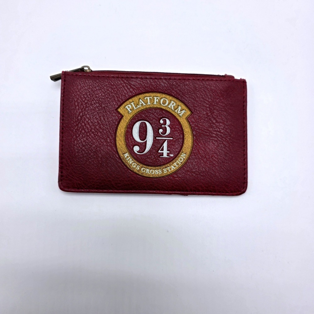 Harry Potter Platform 9 3/4 Card‎ Holder Wallet Burgundy Faux Leather Zip Pocket